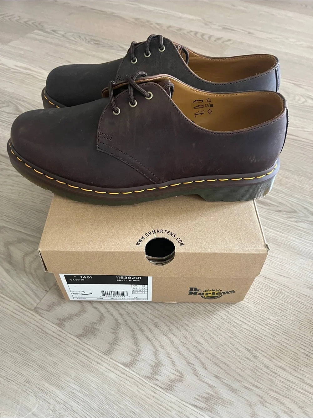 Dr. Martens Men’s Dark Brown 3-Eye Oxford with Yellow Stitching